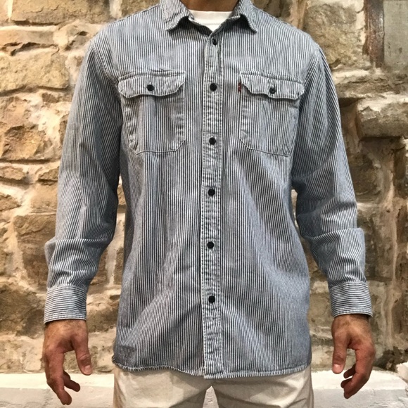 Levi’s Shirt Jacket - Blue & White Striped - Sz Large - Picture 4 of 4